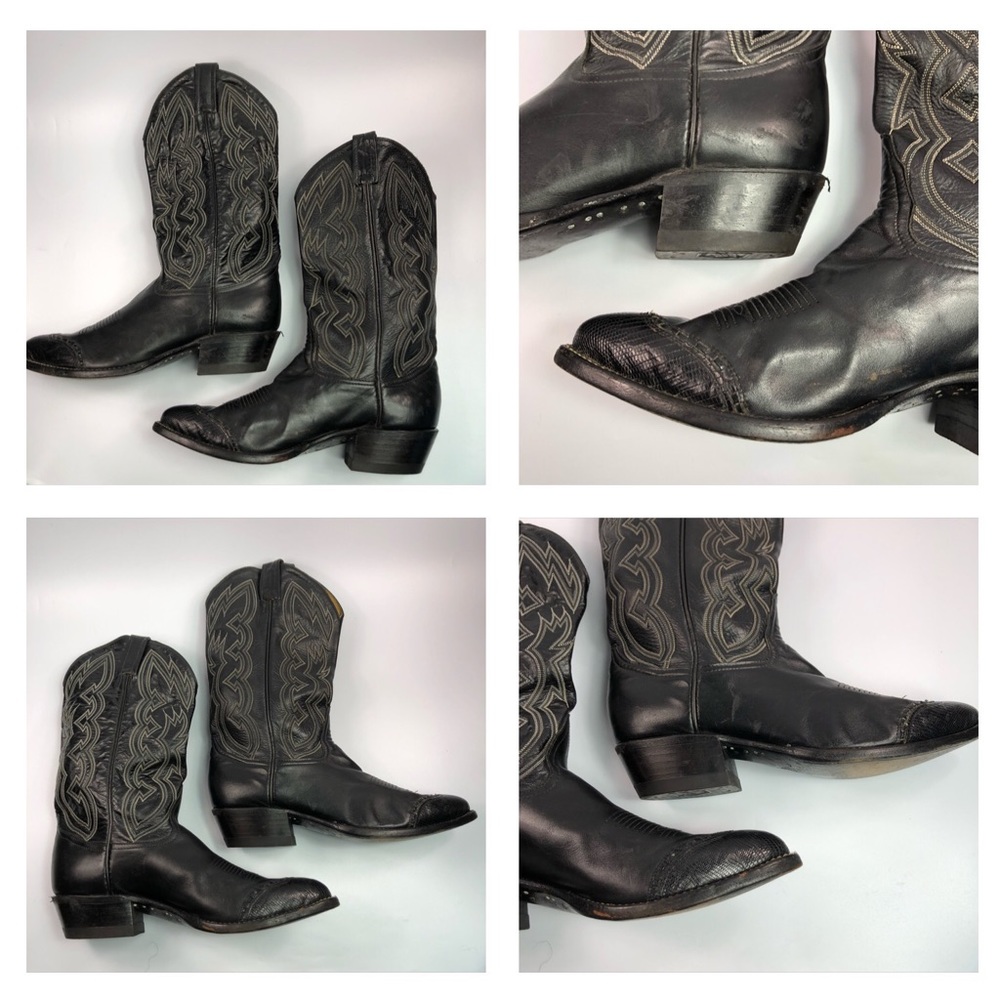 Tony Lama Black Leather Boots Men Size 8.5 D - Picture 7 of 8